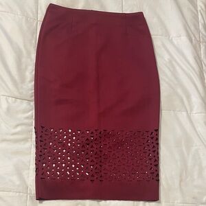 Sans Souci Maroon Pencil Skirt with Cut-Out Design